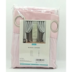 BUJASSO Curtains Pink 63 IN L Black Out w/Sheer Overlay 2PK